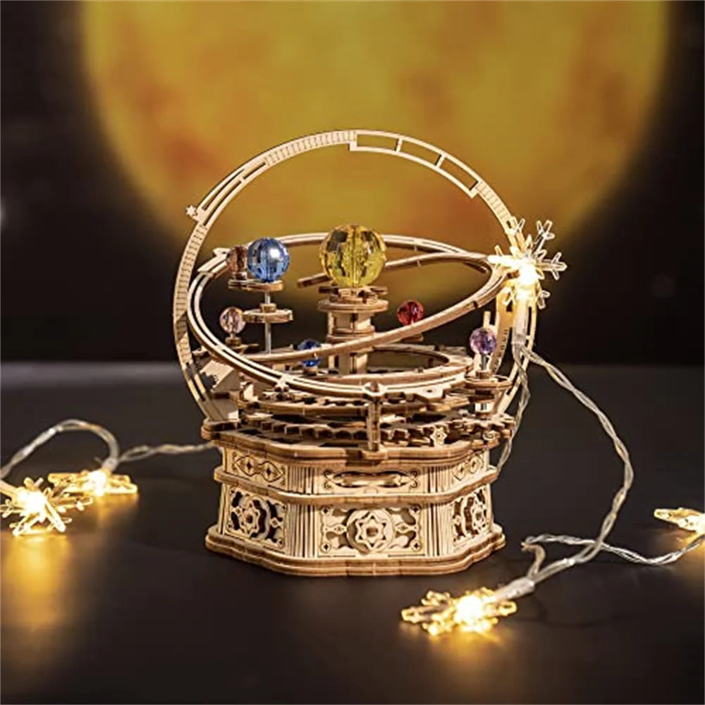 Robotime-caja de música mecánica giratoria de noche estrellada, rompecabezas de madera 3D, modelo de ensamblaje, Kits de artesanía de construcción para niños AMK51