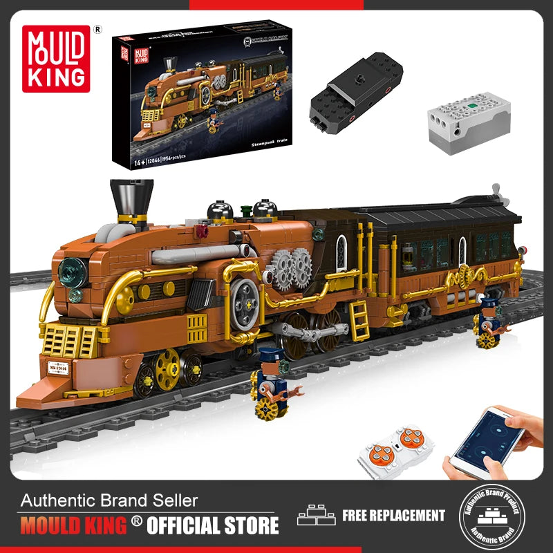 Mould King 12046 Tren técnico de juguete, tren Steampunk motorizado