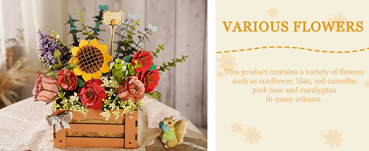 Robotime-rompecabezas de madera 3D de flores, Kits de modelos de ramo Artificial, Kit de construcción de rompecabezas de madera para mujer, cumpleaños del Día de San Valentín
