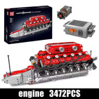 Mould King 10169 conjunto de bloques de construcción de motor motorizado V12, juego de ladrillos de coche de carreras