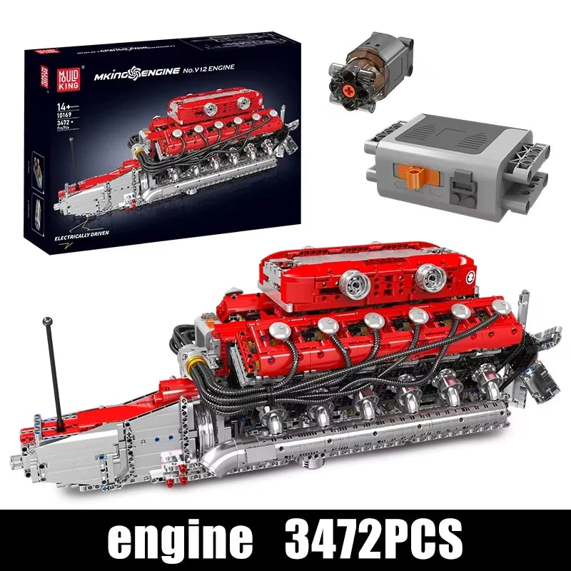 Mould King 10169 conjunto de bloques de construcción de motor motorizado V12, juego de ladrillos de coche de carreras