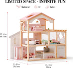 Robotime Robud Casa de muñecas de madera, 6 habitaciones con juego de muebles de 29 piezas, elevador de trabajo, garaje, piscina, regalo Ideal para niños y edades
