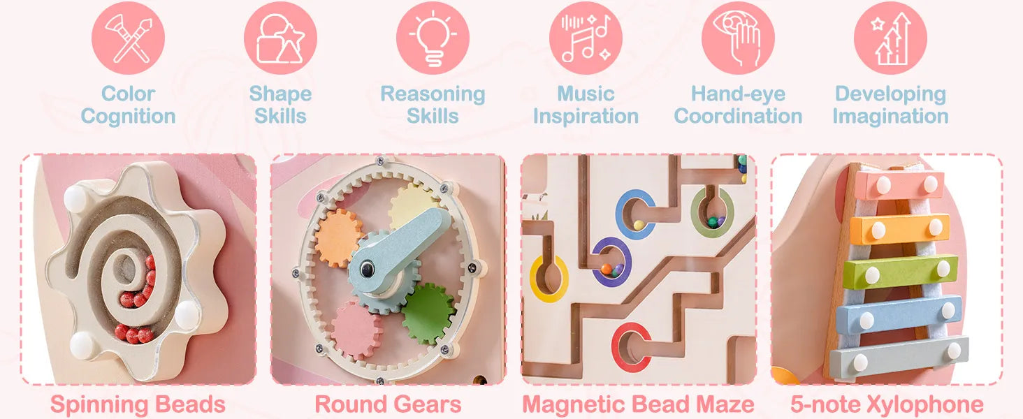 Robotime Robud tablero ocupado de madera juguete de aprendizaje Montessori centro de actividades montado en la pared con engranajes laberinto juguetes de madera regalos
