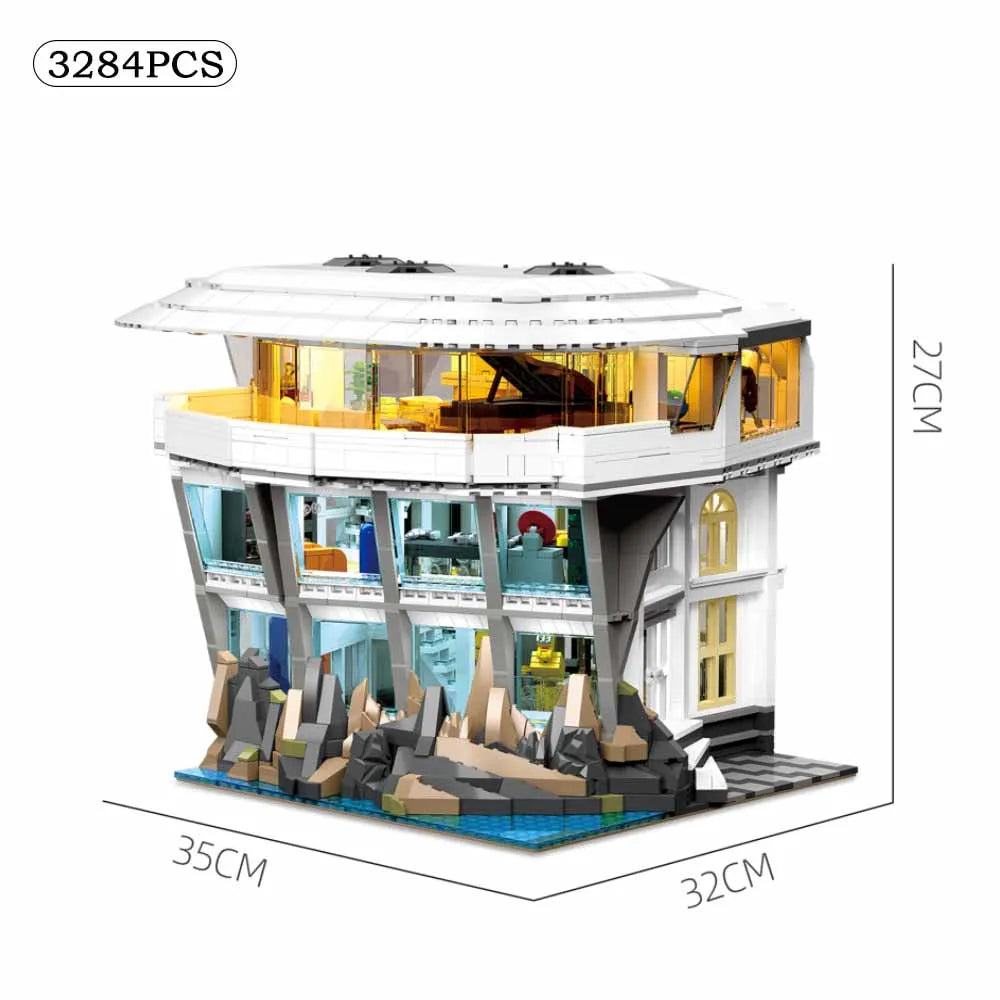 Bloques de Construcción Creativos DC Marrvve, 3284 Piezas, Malibu Street View con Luz, Modelo Arquitectónico