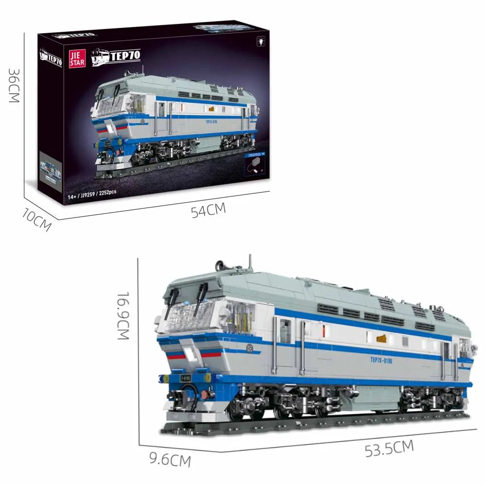 Jiestar JJ9259 Locomotora Diésel TEP70 Tren Ferroviario con Luz, Kit de Construcción de Modelos