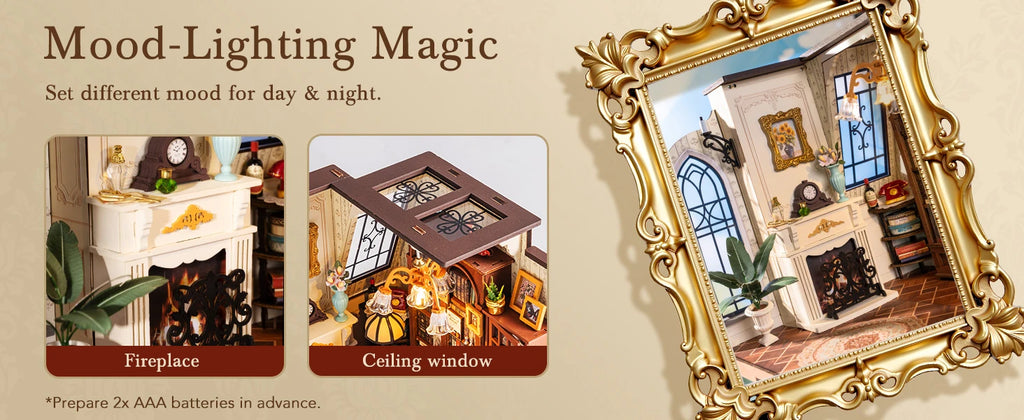 Robotime Rolife Catherine's Living Room DIY Kit de casa en miniatura Kit de construcción de modelo de casa de muñecas de madera con LED y muebles DG175