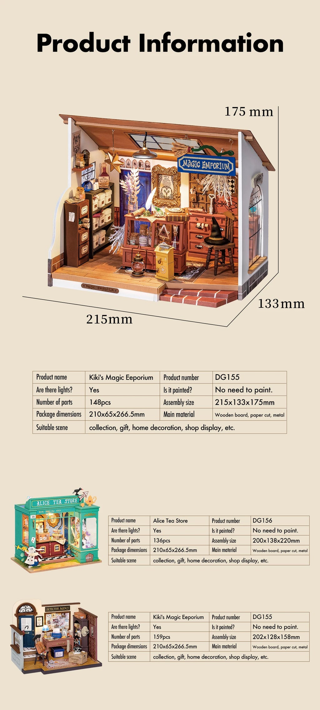Robotime Rolife-casa de muñecas educativa, Kit de casa en miniatura DIY, casa de muñecas de madera, tienda de té de Alicia, regalos para niñas