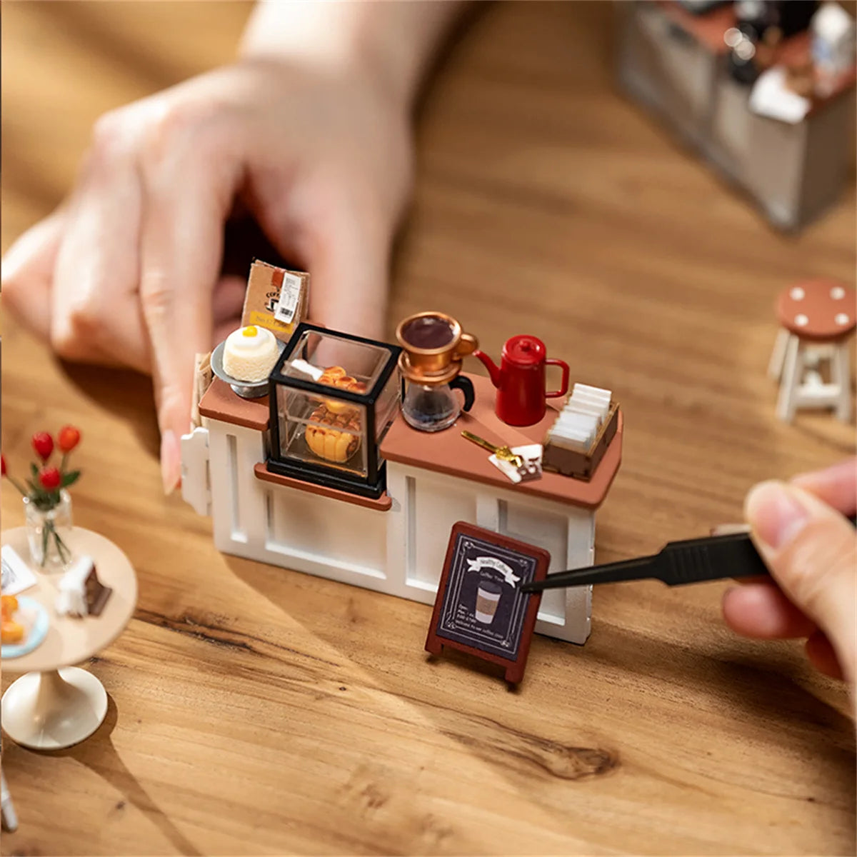 Robotime Rolife-rompecabezas 3D de cafetería para mujer y niño, Kit de casa de muñecas en miniatura, manualidades, regalo increíble, DG162, n. ° 17