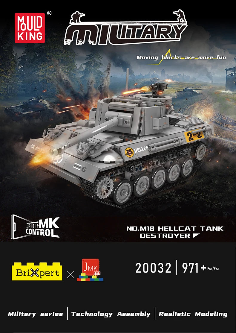 Mould King-tanque militar M18 Hellcat 20032, bloques de construcción, Control remoto, montaje de modelo