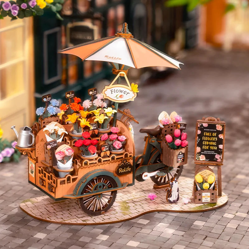 Robotime Rompecabezas de madera 3D Kit de carrito de flores Decoración Manualidades Regalos Kits de modelos para adultos Mujeres Niñas Niños
