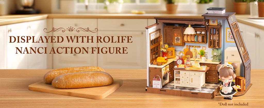 Robotime Rolife, cocina para hornear, Kit de casa de muñecas en miniatura DIY, manualidades, pasatiempos, regalo increíble para mujeres y niños DG172