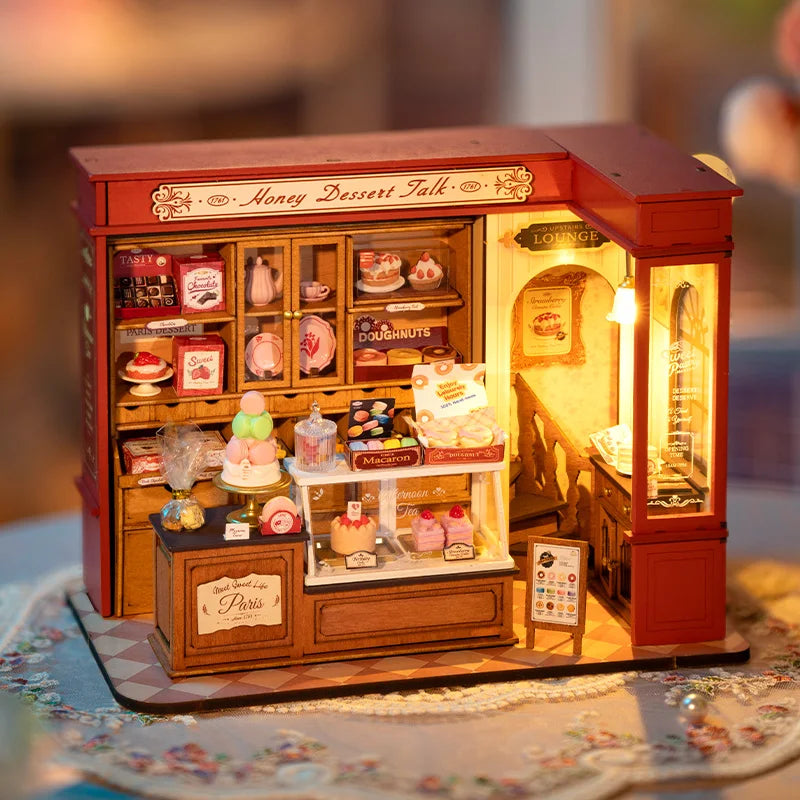 Robotime Rolife Honey Dessert Talk Rompecabezas 3D DIY Kit de casa de muñecas en miniatura Regalo increíble para niños niñas niños