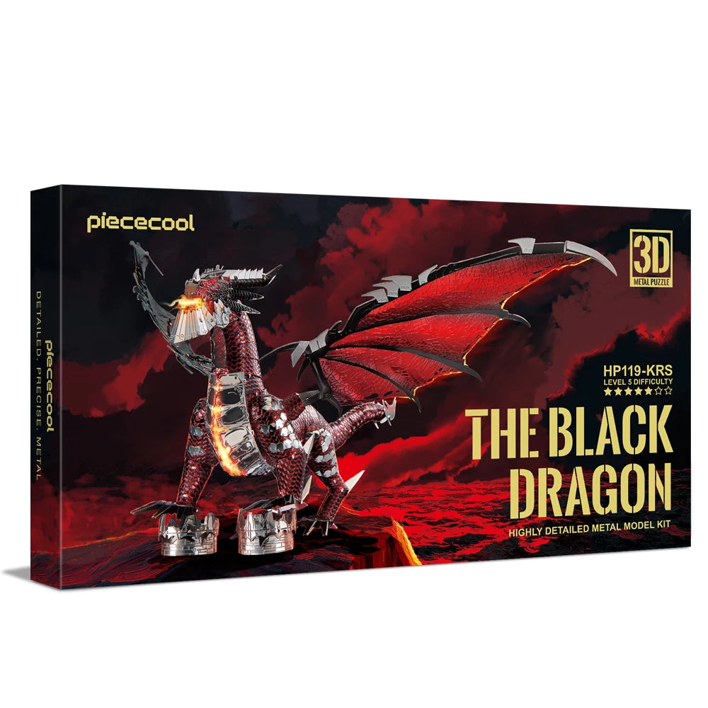Piececool-rompecabezas de Metal 3D para adultos, rompecabezas de dragón negro