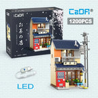 Bloques de construcción con caja de embalaje juguete de ladrillos para armar Casa de la tienda de té japonesa de ciudad con LED
