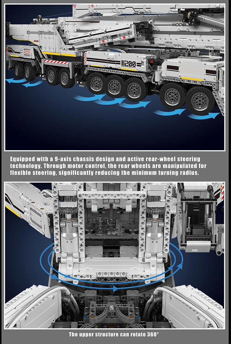 Mould King 17007 17008 Camión Técnico de Juguete, Grúa Liebherr LTM 11200 RC, Bloques de Construcción, Ladrillos