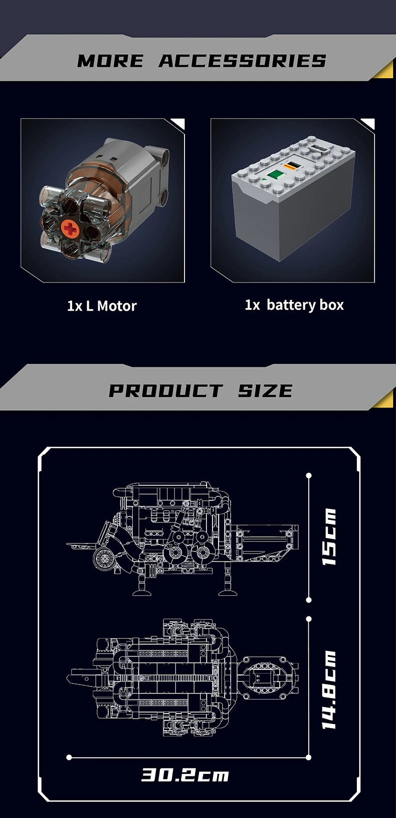 Mould King-bloques de construcción de piezas de coche técnico, motor W16 para BGT, supercoche
