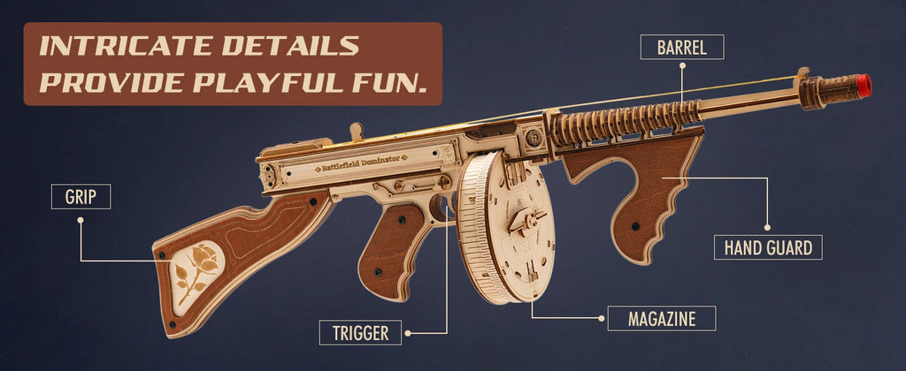 Robotime Rompecabezas de madera 3D Thompson Submetralete Juguete Modelo Kits de construcción con banda de goma para adultos