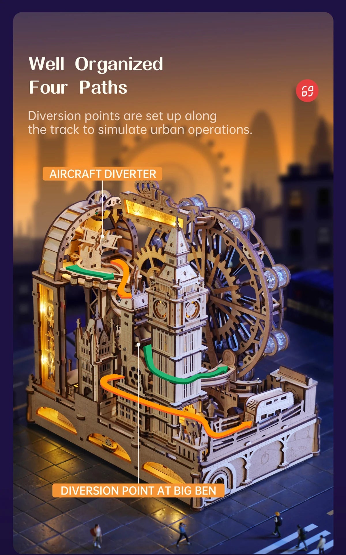 Robotime-rompecabezas de madera 3D, Kit de construcción de mármol, modelo de ciudad de Londres con luces, rompecabezas mecánico DIY para adultos y adolescentes