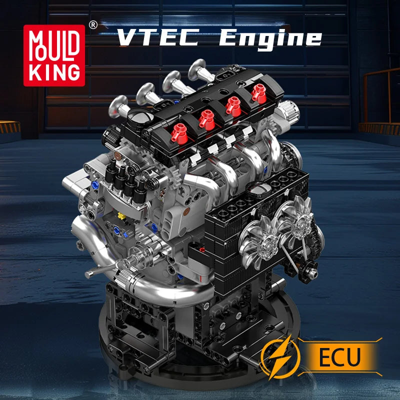 Mould King 10234 juguetes técnicos de motor de coche, conjunto de bloques de construcción de motor VTEC motorizado