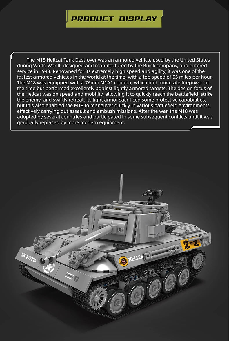 Mould King-tanque militar M18 Hellcat 20032, bloques de construcción, Control remoto, montaje de modelo