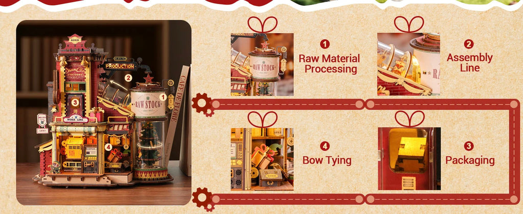 Robotime Rokr Caja de música de madera Fábrica de regalos de sueños de Navidad Rompecabezas de madera 3D Kits de modelos de madera Construye los mejores regalos para niños y adultos