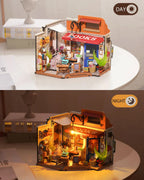 Robotime Kit de casa en miniatura, librería de esquina para casa de muñecas DIY con LED, kits de manualidades para casa de muñecas para adultos, cumpleaños para mujeres y niños