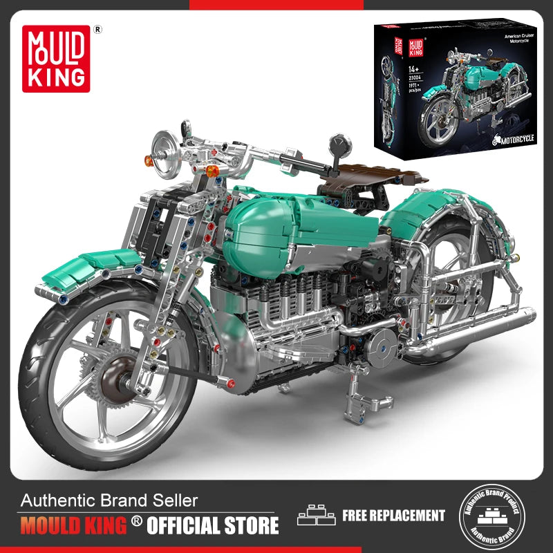 Mould King 23004 juguetes de coche técnico, conjunto de bloques de construcción de motocicleta American Cruise