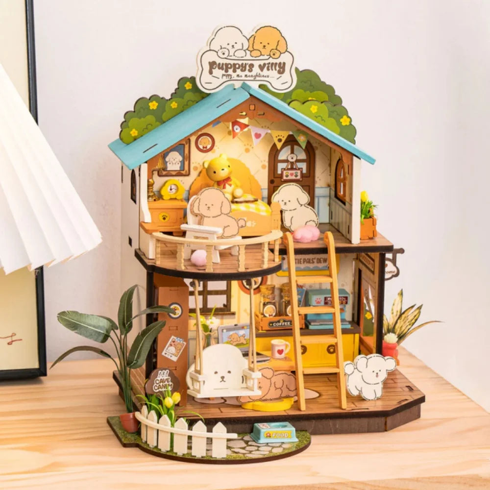 Robotime Rolife Kit de casa de muñecas en miniatura DIY, Villa acogedora para cachorros Rolife, regalo increíble para niños, casa en miniatura DIY para adultos