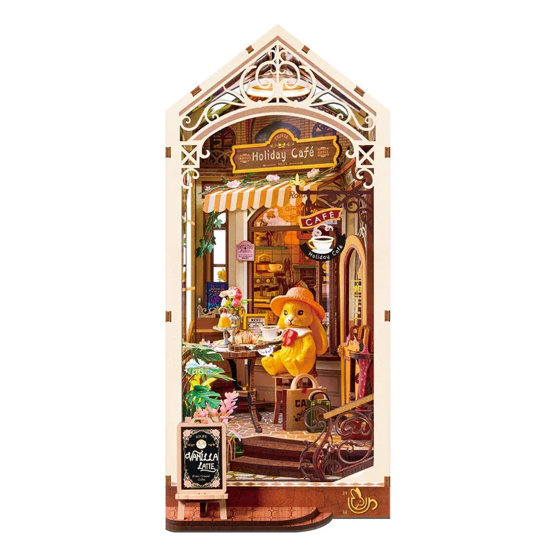 Robotime Rolife Book Nook Kits, Cafetería Navideña, Kit de Casa en Miniatura con Luces, Rompecabezas 3D de Madera, Regalo para Librerías, TGB15