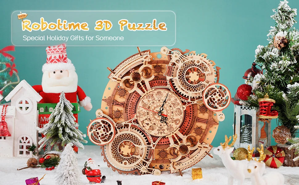 Robotime Reloj de pared Rompecabezas de madera 3D Juego de madera Kits de construcción mecánica Juego de rompecabezas de madera Regalo para niños El mejor regalo de Navidad