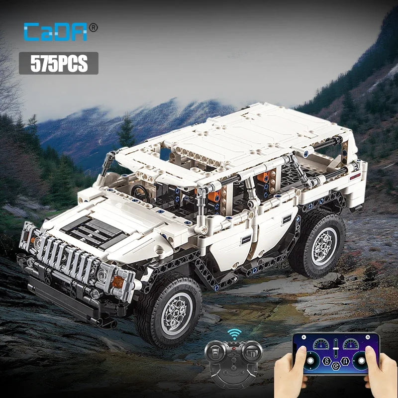 Cada 575 Uds Warrior H2 coche de Control remoto LED bloques de construcción ciudad coche de carreras AWD SUV RC ladrillos
