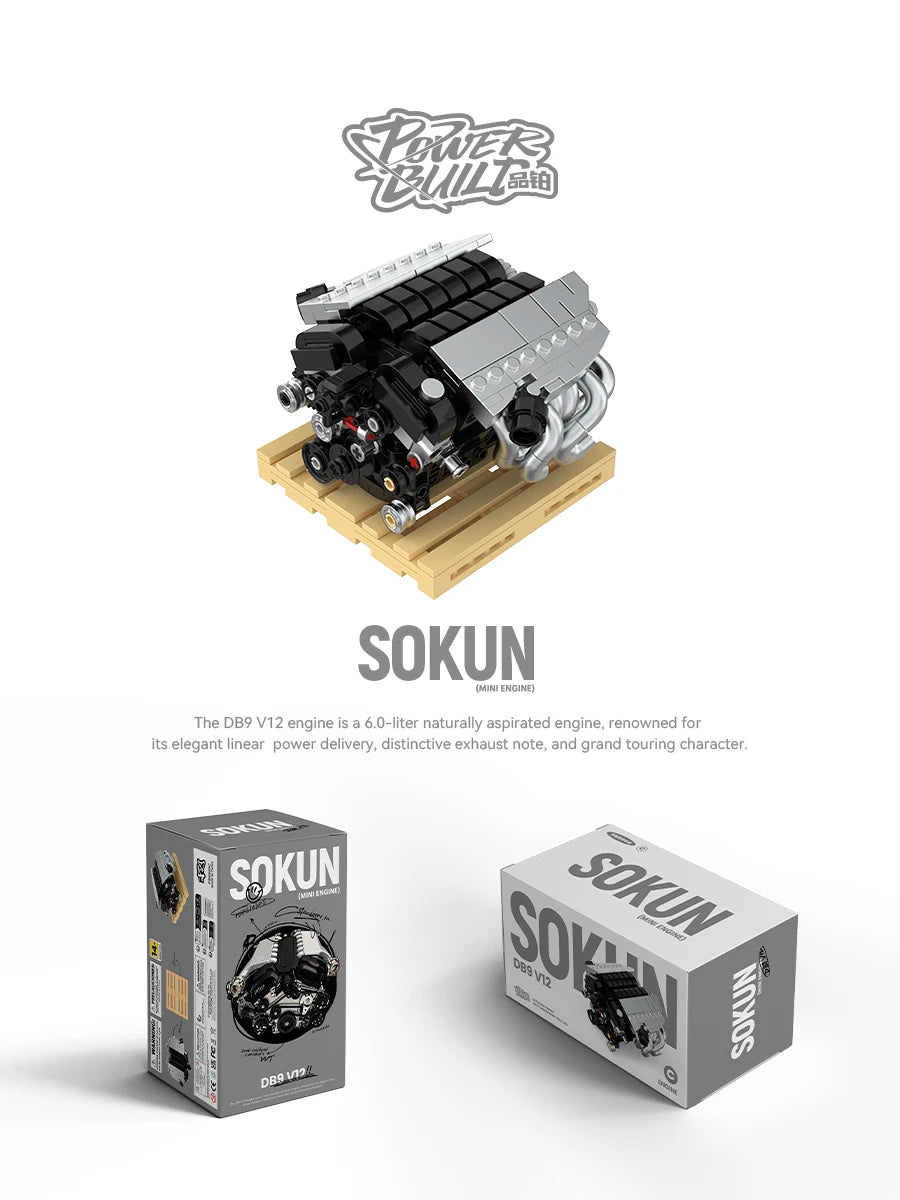 375 Piezas de Bloques de Construcción de Motor DB9V12 PB8869C, Superauto Técnico SOKUN