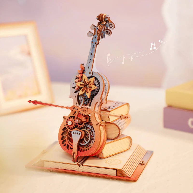 Robotime-violoncillo mágico para adultos, rompecabezas 3D, caja de música de madera, rompecabezas para construir música única, regalo, Kits de Hobby, caja de música Cat's Sky City