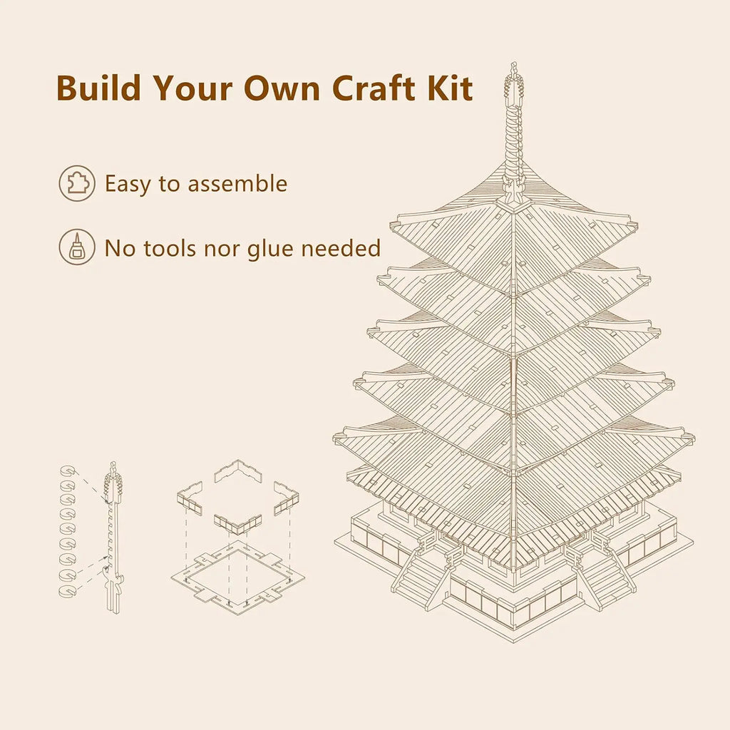Robotime-rompecabezas 3D de Pagoda de cinco pisos para niños y adultos, Kit de construcción de modelo de madera artesanal, el mejor regalo