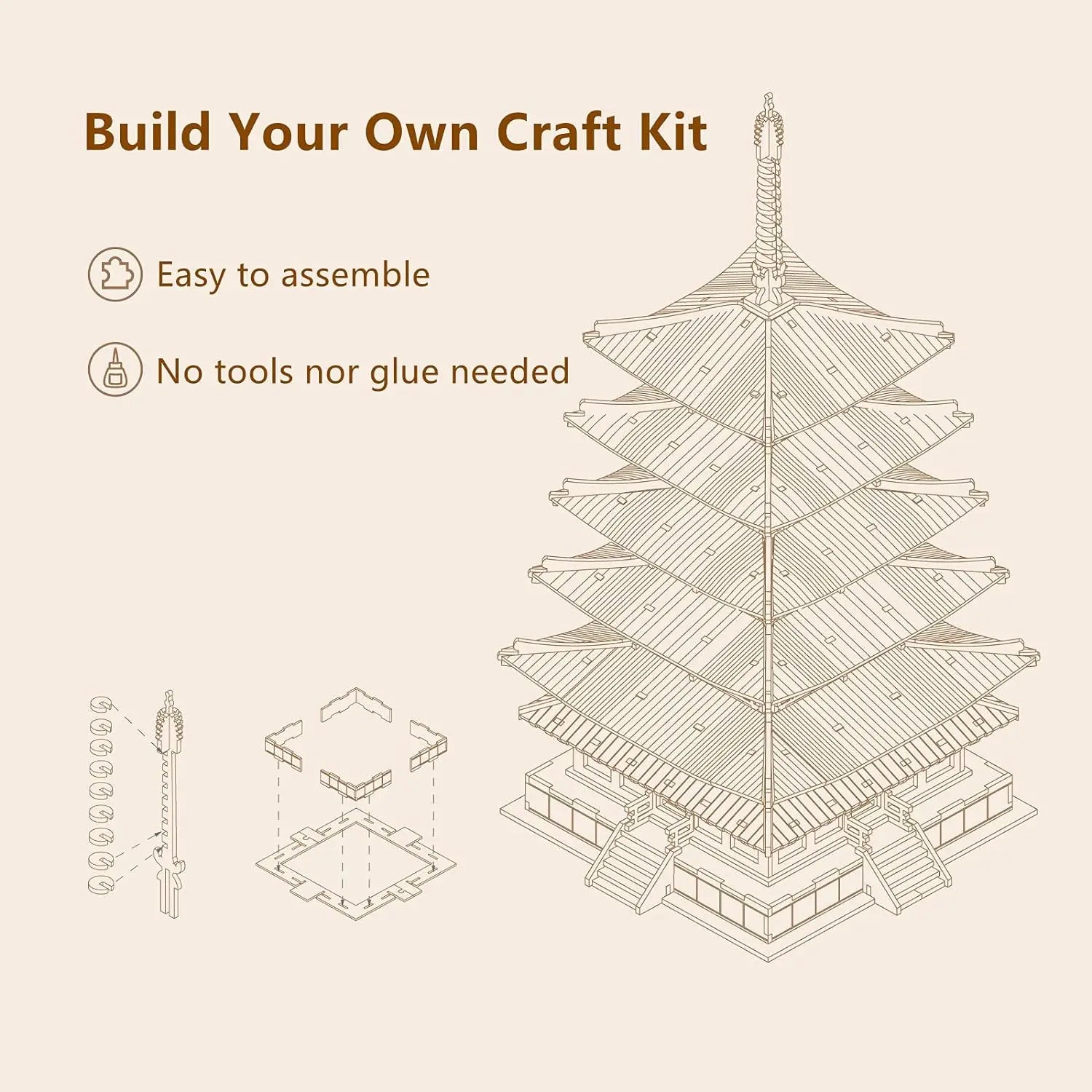 Robotime-rompecabezas 3D de Pagoda de cinco pisos para niños y adultos, Kit de construcción de modelo de madera artesanal, el mejor regalo