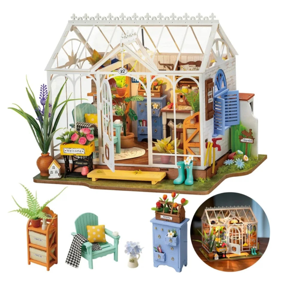 Robotime Rolife-casa de jardín de ensueño, rompecabezas 3D DIY, Kit de casa de muñecas en miniatura, manualidades, pasatiempos, estantería, objetos decorativos
