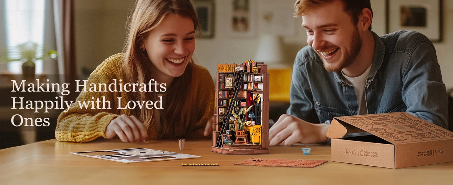 Robotime Rolife, estudio de esquina silencioso, bricolaje, rincón de libros, estante de inserción, casa de muñecas en miniatura de madera para estantería, muebles de inserción TGE02