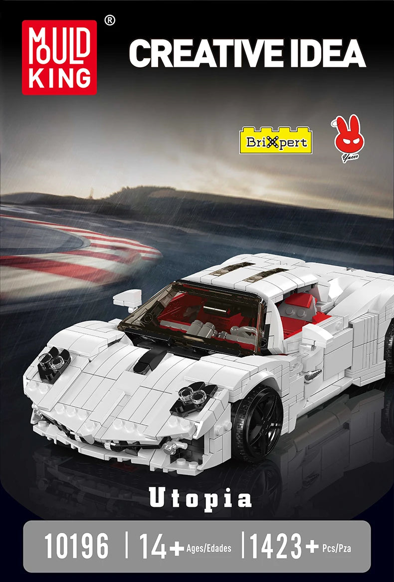 Mould King 10196, coches de juguete técnicos, coche de carreras deportivo Utopia blanco