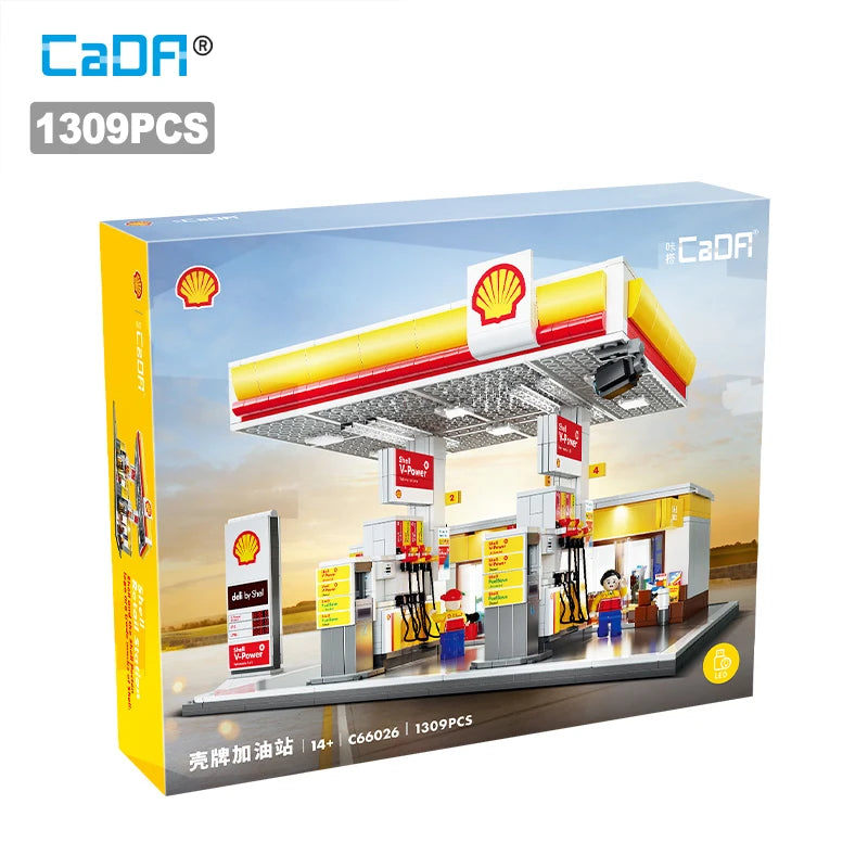 CaDA DIY Shell estación al por menor C66026W estación de gasolina de lavado de coches bloque de construcción de coche