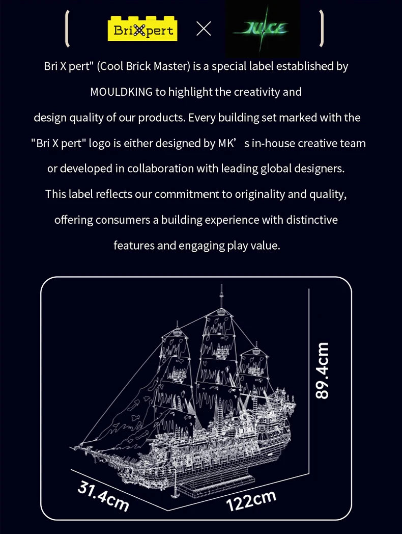 Mould King 13218, barco pirata MOC Flying Ductchman, montaje de bloques de construcción modelo de barco