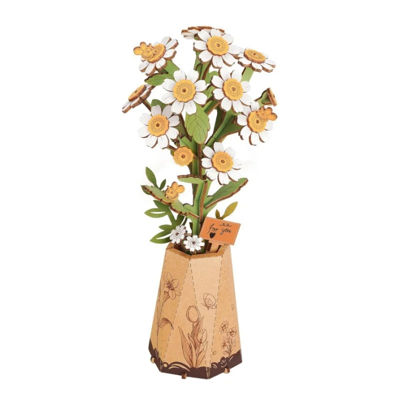 Robotime DIY flor de madera polilla púrpura flor de orquídeas tulipán rosa manzanilla artesanías flor de madera regalo para mamá esposa amigos