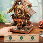 Robotime Rokr-rompecabezas de madera 3D, Kit de reloj de cuco, estilo bosque negro con pájaro de trabajo, Kit de modelo de reloj DIY para niños y adultos