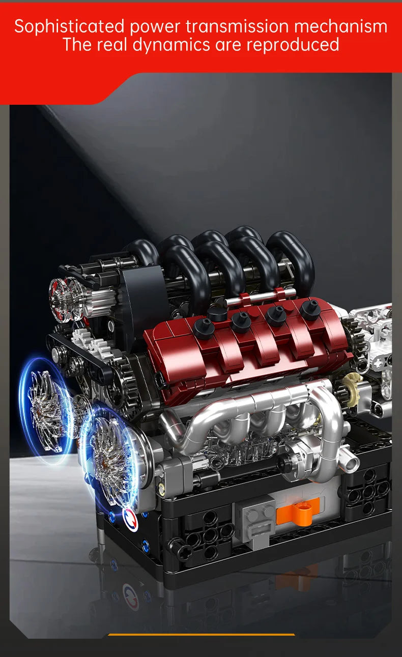 Mould King 10227 juguetes técnicos de motor de coche, motor motorizado V8