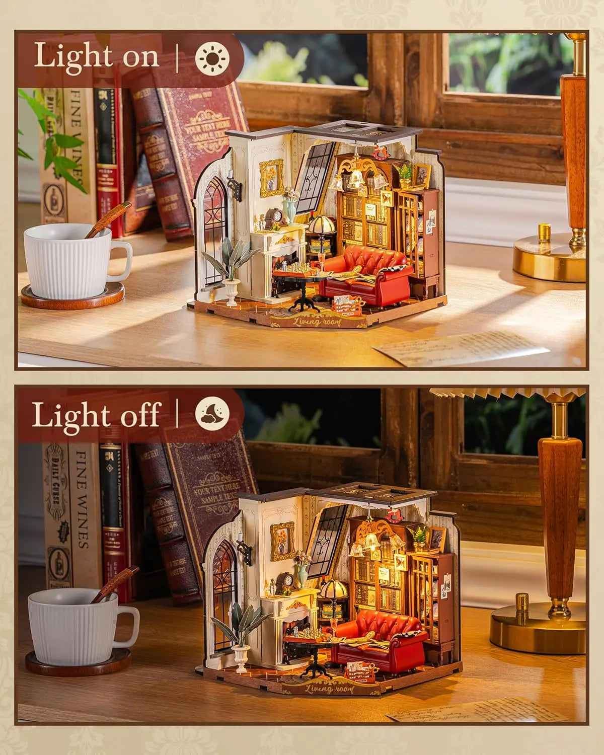 Robotime Rolife Catherine's Living Room DIY Kit de casa en miniatura Kit de construcción de modelo de casa de muñecas de madera con LED y muebles DG175
