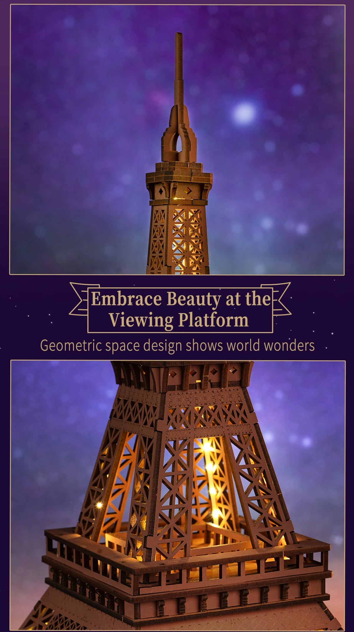 Robotime-Juego de rompecabezas de madera 3D, noche de la Torre Eiffel, modelos 1:638 para niños y adultos, Kits de manualidades DIY, regalo DIY con luz