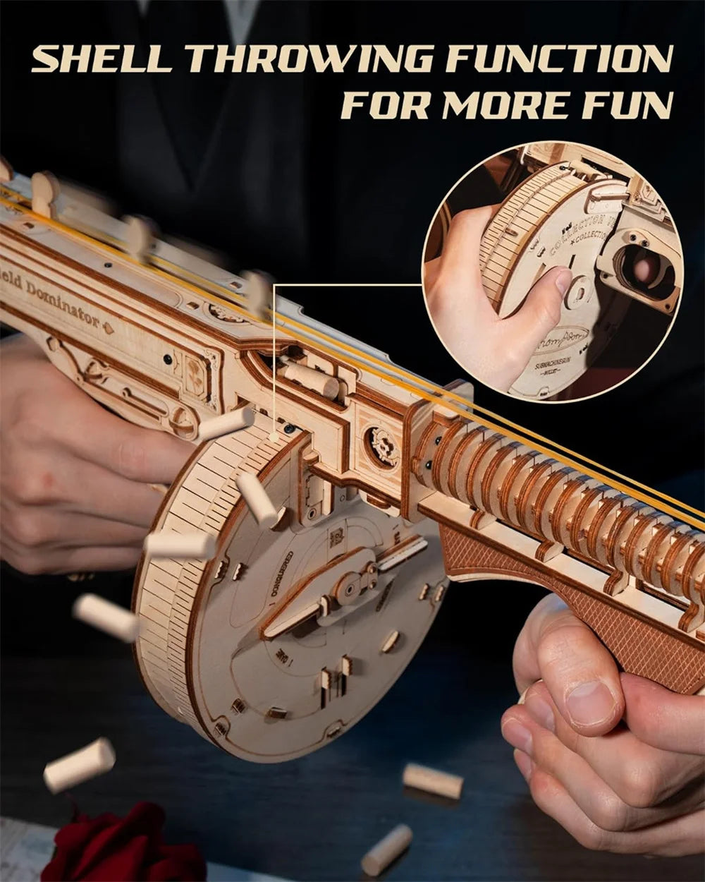 Robotime Rompecabezas de madera 3D Thompson Submetralete Juguete Modelo Kits de construcción con banda de goma para adultos