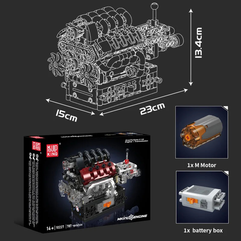 Mould King 10227 juguetes técnicos de motor de coche, motor motorizado V8