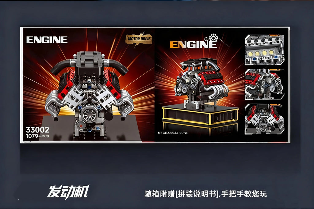 JIESTAR 33002 MOC, Decoración de escritorio personalizada, modelo de motor de superdeportivo V10, bloques de construcción