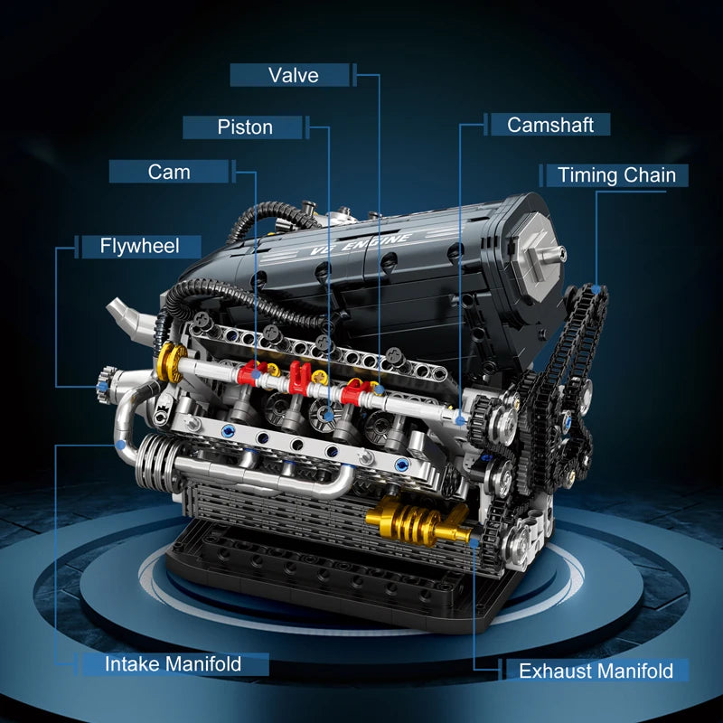 Set de Bloques de Construcción de Motor V6 con Soporte, Adorno Coleccionable para Escritorio