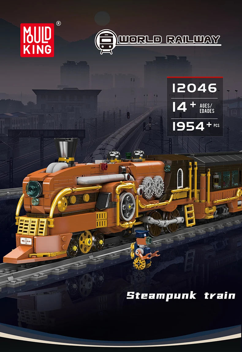 Mould King 12046 Tren técnico de juguete, tren Steampunk motorizado